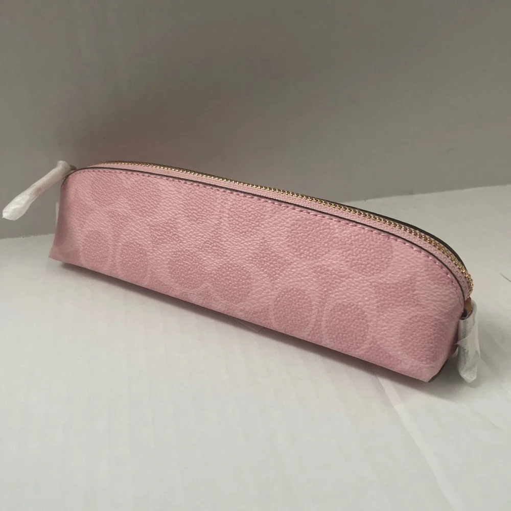 New Coach Notebook In Signature Canvas Gold/Powder Pink CEA49+pencil case CEA52